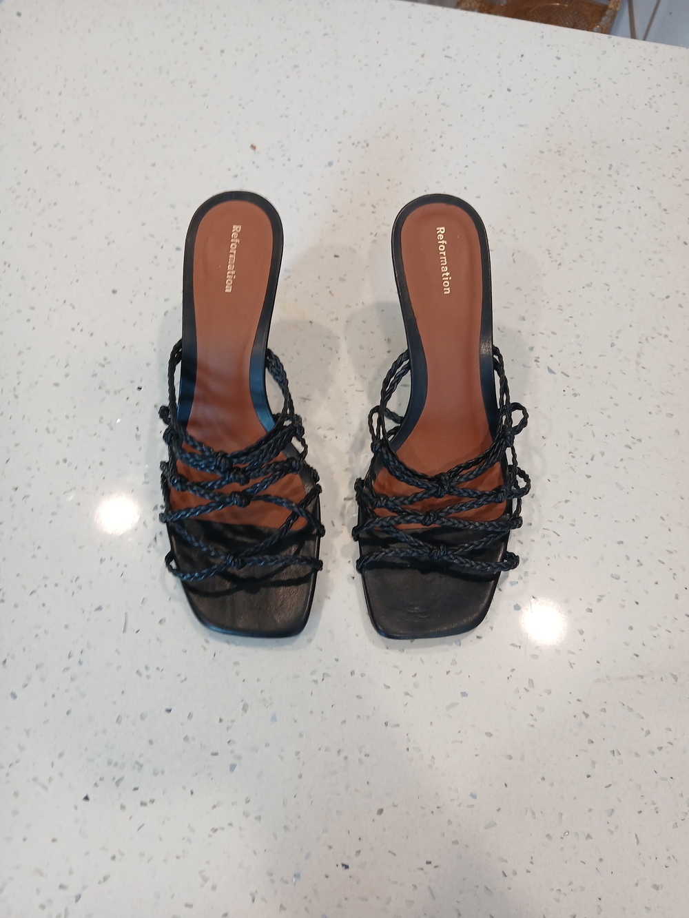 Reformation Black Braided Strap Slide Sandals